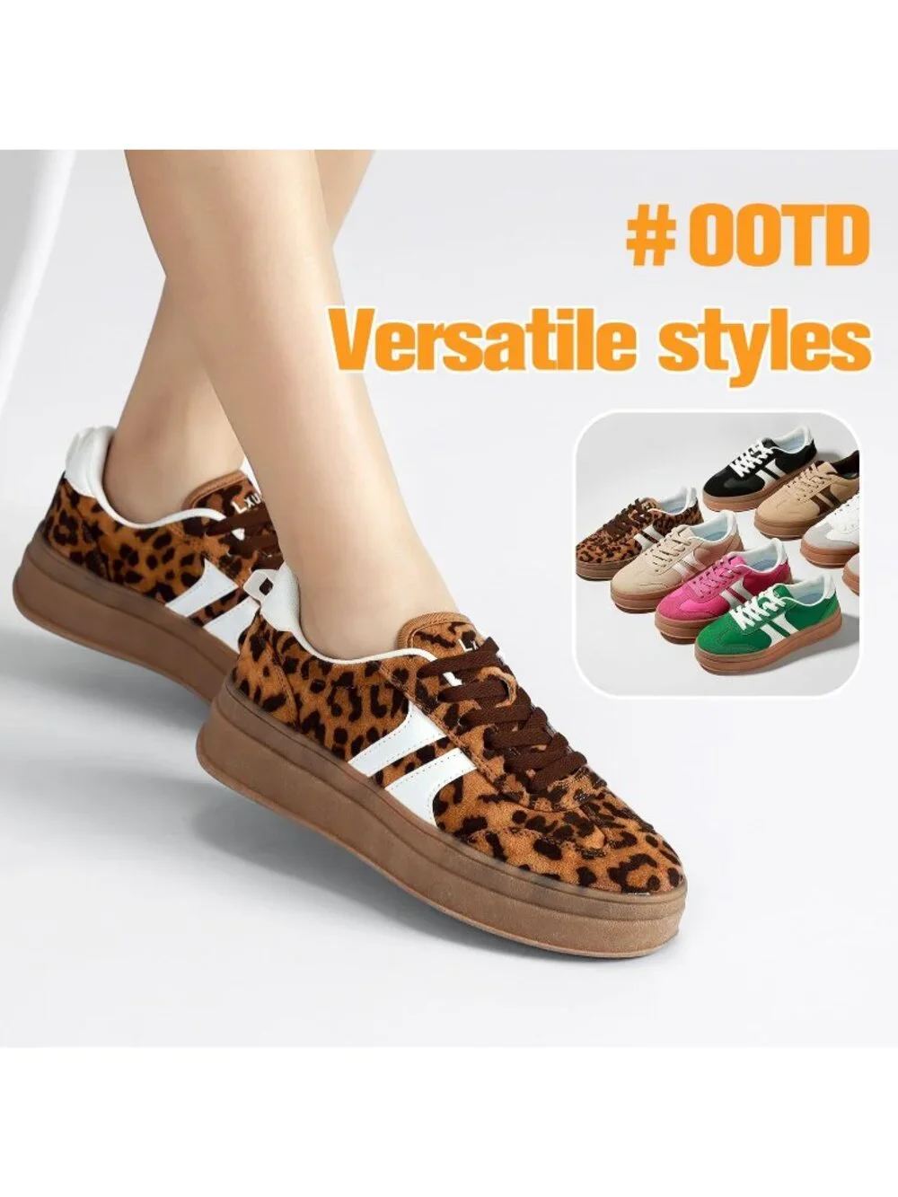 🆕Women's Leopard Gum Sole Fashion Sneakers Thick Platform Sole Rubber Shoes